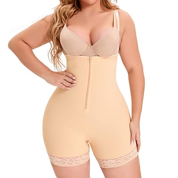 Dulchany Faja moldeadora de glúteos para mujer, con control de abdomen, Faja para levantamiento de glúteos, moldeador de cuerpo para mujeres con entrepierna con cremallera, Beige, XXL